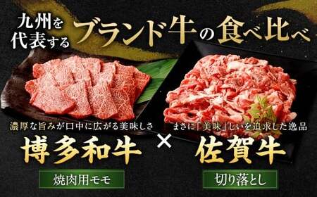 博多和牛 焼肉用 （モモ） 500g ＋ 佐賀牛 切り落とし 400g 計900g（計2パック） 牛 和牛 牛肉 お肉 肉 にく もも肉 切落し 赤身 肩肉 バラ肉 冷凍