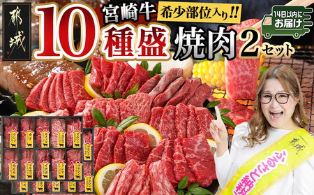 宮崎牛食べ比べ10種盛り焼肉セット(各600g×2P)≪みやこんじょ快速便≫_34-3103-R_(都城市) 都城産 宮崎牛 A4ランク 焼肉 セット 内モモ カタ トンビ ランプ ラムシン マルシン カメノコ イチボ マルカワ ミスジorトモサンカク 10種類 贈答用 14日以内にお届け