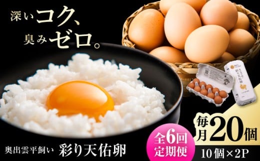 卵 定期便【全6回定期便】黄身の濃厚なコクと白身の甘み！たたらの里平飼い 彩り天佑卵 20個入り（10個×2P）たまご 卵 放牧卵 玉子 タマゴ 鶏卵 生卵 国産 平飼い 放し飼い 卵焼き 卵かけご飯 TKG 朝食 朝ごはん ご褒美 コク 旨み 贅沢 お取り寄せ 毎日食べたい卵 美容 健康 人気 高評価 ランキング 島根県雲南市/株式会社たなべたたらの里（たなべ森の鶏舎） [AIDL013]