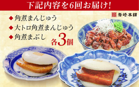 【6回定期便】長崎角煮まんじゅう3個/大とろ角煮まんじゅう3個/長崎角煮まぶし3袋 豚肉 東坡肉 ふわふわ ほかほか 五島市/岩崎本舗[PFL027]  冷凍 豚 豚角煮 角煮饅頭 簡単調理 お取り寄
