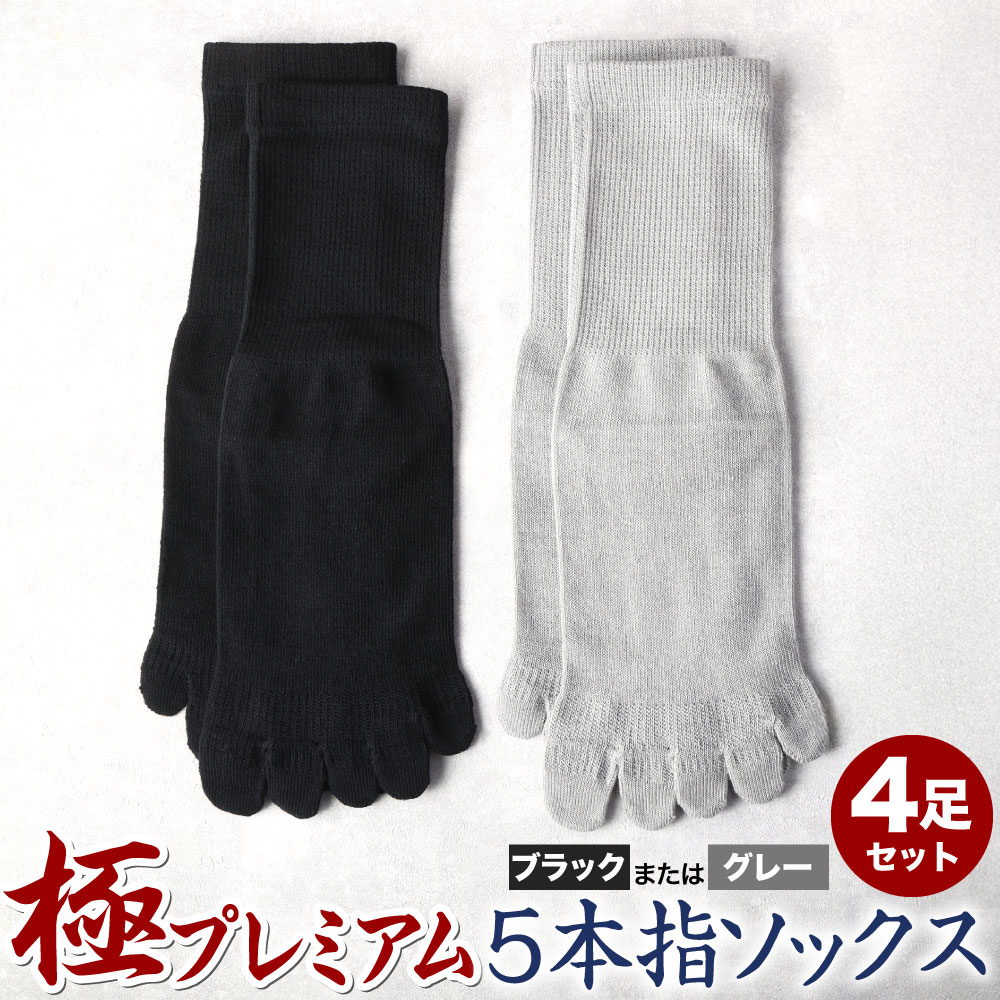 【ふるさと納税】【25-27cm】創業115年の老舗靴下メーカーが作る「極プレミアム」 5本指 ソックス 同色 2足組 2セット（ 4足 ） ブラック/グレー 選べるカラー 黒 灰色 白 靴下 メンズ 国産 福岡県 北九州市
