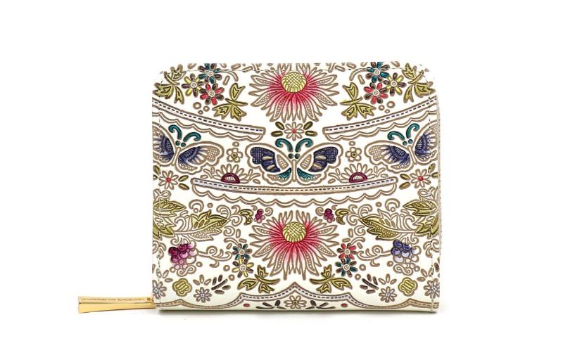 【文庫屋大関】二つ折りファスナーミニ財布 茉莉花＜珊瑚＞【皮革工芸品】財布 二つ折り 小物 お札 カード 小銭 コンパクト 牛革 手作り 日本製 墨田区 東京都