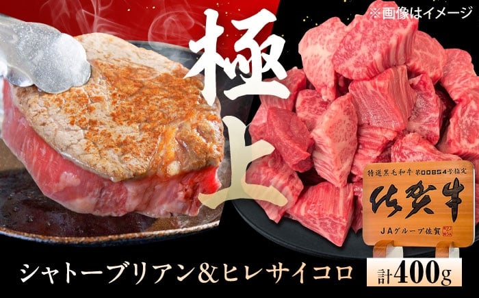 
            佐賀牛 ヒレセット 計400g（シャトーブリアン・ヒレサイコロステーキ 各200g） [UEM065]
          