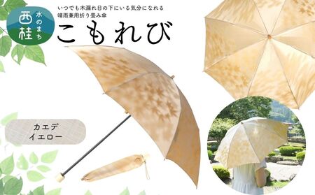 高級織物傘【婦人折りたたみ傘】 こもれび 晴雨兼用傘 カエデ イエロー 傘 レディース 槇田ブランド 葉 リーフ ナチュラル  ／ 雨具 雨傘 日傘 軽量 親骨50cm UVカット 遮光 8本骨 手開