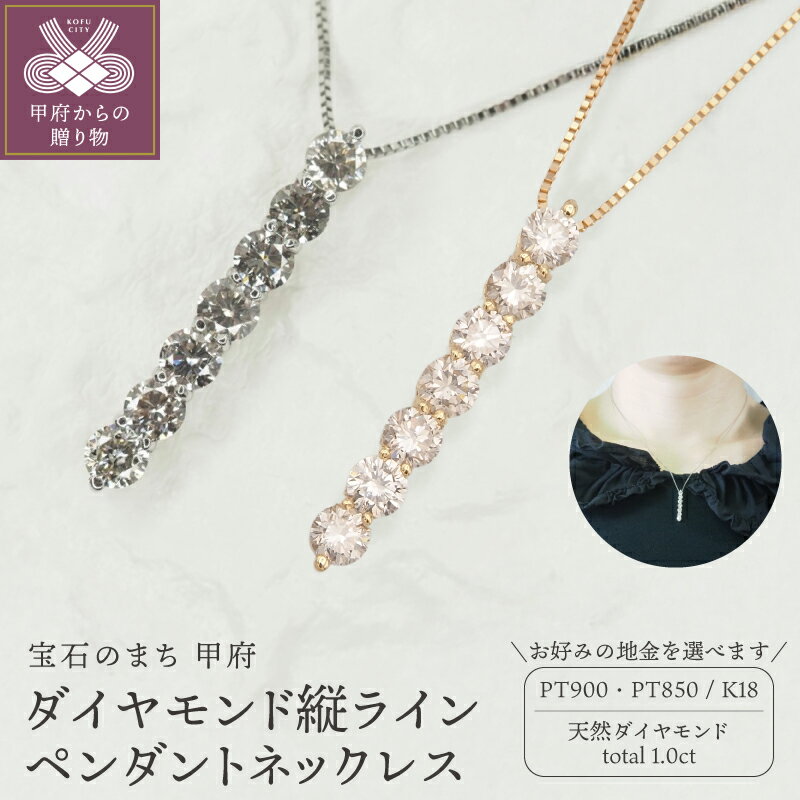 【ふるさと納税】＜ 甲府ジュエリー ＞ ネックレス ペンダント ジュエリー レディース アクセサリー ダイヤモンド PT900/PT850 プラチナ K18 18金 縦ライン おしゃれ シンプル 縦ライン Iライン 記念日 贈り物 ダイア ギフト プレゼント ケース付 鑑別書付 保証書付 k168-065