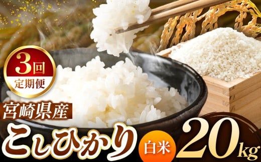 【 定期便3回 】令和7年産 こしひかり 20kg （ 白米 ） 宮崎県産 | 米 こめ お米 おこめ 精米 白米 宮崎県 五ヶ瀬町