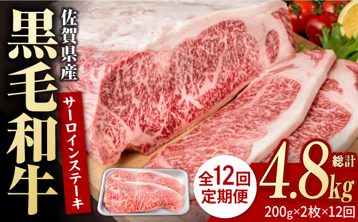 【12回定期便】佐賀県産 黒毛和牛 贅沢サーロインステーキ 200g×2枚（計400g）【株式会社いろは精肉店】 肉 牛肉 国産牛 冷凍 [IAG101]