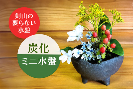 炭化ミニ水盤 生け花 華道 コンパクト オシャレ 茨城県 花器 水盤 陶器 和風 浅型 平鉢 盆栽鉢 山野草鉢 陶器鉢 フラワーベース 盆栽 苔 観葉植物 活花 生花 和モダン ハイドロカルチャー 【青華窯】【ho0847】