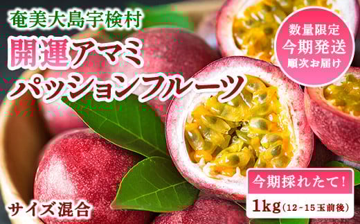 開運 パッションフルーツ ( サイズ混合 1kg) 【2025年6月中旬～順次発送】鹿児島県産 国産 奄美大島 宇検村 果物 フルーツ リリコイ 果物時計草 南国 品種 産地直送 農家直送 デザート 家庭用 お取り寄せ 特産品 旬 新物 奄美大島開運酒造 夏 人気