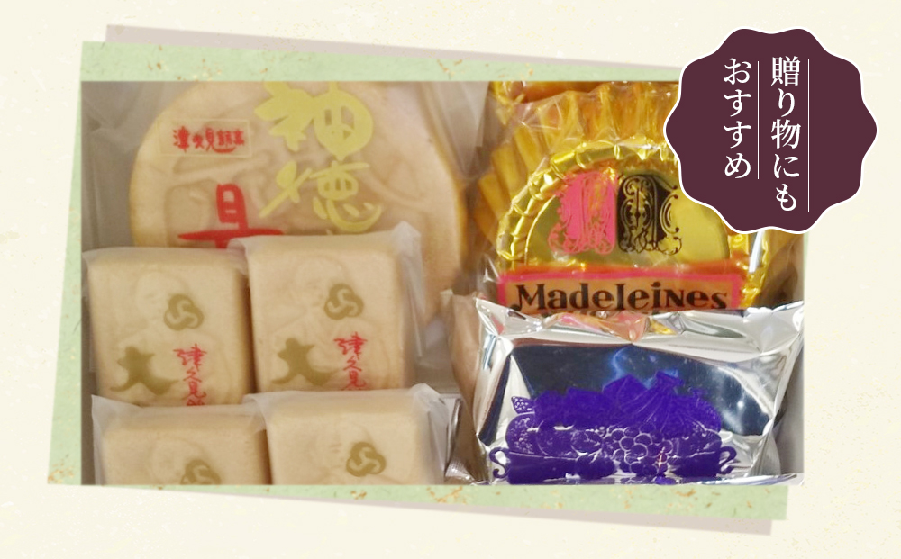 最中と洋菓子の詰合せ(神徳の最中・大友公・マドレーヌ・フルーツケーキ) もなか 最中 粒あん こし餡 マドレーヌ フルーツケーキ 洋菓子 和菓子 茶菓子 詰め合わせ ギフト 大分県産 九州産 津久見市