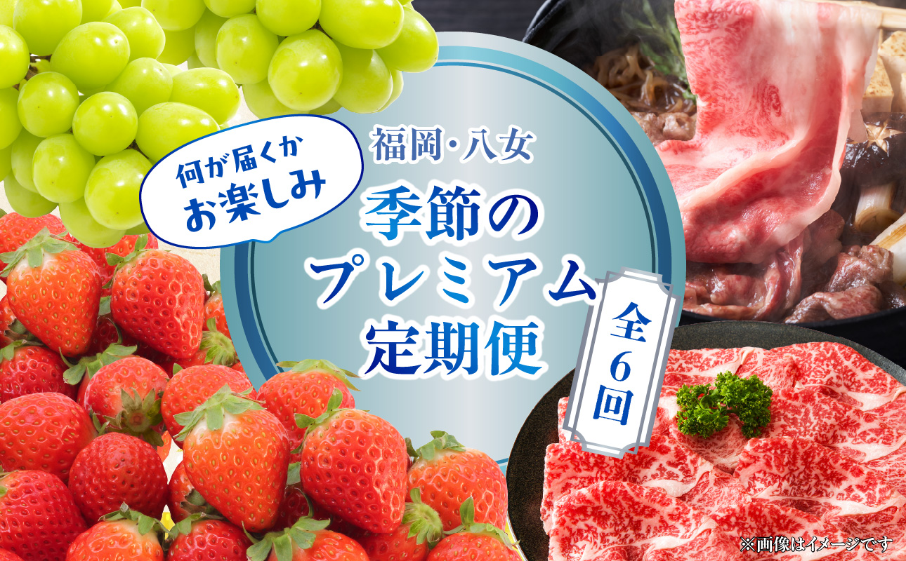 福岡・八女　季節のお楽しみプレミアム定期便【1年間に６回お届け】＜配送不可：北海道・沖縄・離島＞ 果物 フルーツ いちご あまおう シャインマスカット 黒毛和牛 博多和牛 和牛