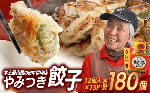 
            佐多の田中肉屋ニンニクたっぷりやみつき餃子 180個（12個入り×15パック） 餃子のタレ2本付き TA-1 | ぎょうざ 餃子 ギョウザ にんにく スタミナ餃子 大容量 手作り おかず ビールと一緒に 冷凍 産地直送 鹿児島県 南大隅町 田中精肉店　
          