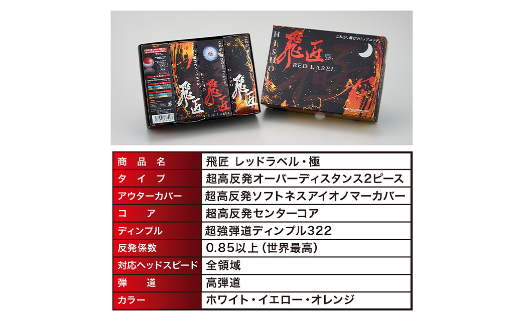 ワークスゴルフ「飛匠レッドラベル極」イエロー ２０２３年モデル  [ゴルフボール]