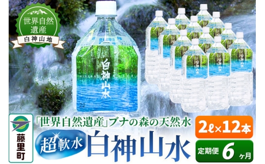 【定期便6ヶ月】白神山水（2L×12本） 水 ミネラルウォーター [ふるさと納税 水 2リットル 2L 天然水 飲料水 ミネラルウォーター ナチュラルミネラルウォーター 軟水 超軟水 世界自然遺産 白神山地 白神山水 非加熱処理 防災 備蓄 キャンプ アウトドア]