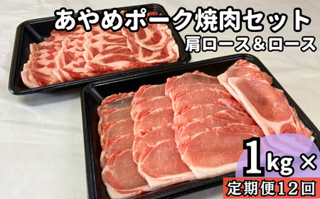 【定期便12ヶ月】あやめポーク焼肉セット　肩ロース（500g）＆ロース（500g）計1kg