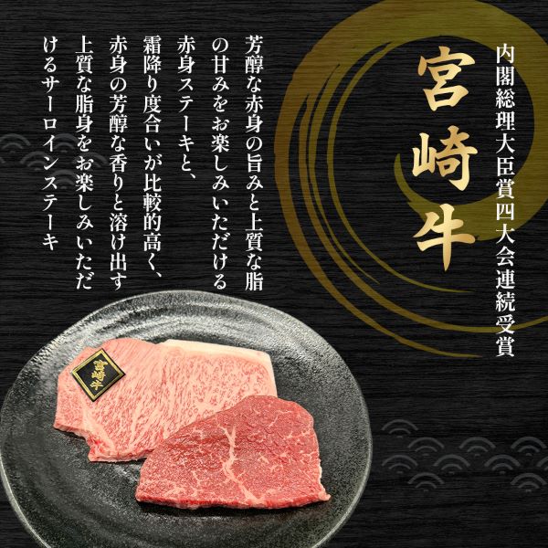 【A4等級以上】宮崎牛ステーキ2種（赤身・サーロイン）食べ比べセット 黒毛和牛 牛肉 赤身 霜降り 内閣総理大臣賞4大会連続受賞