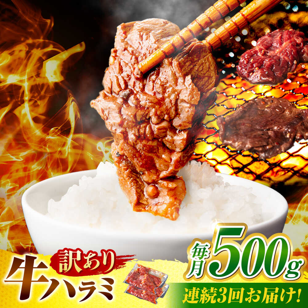 【ふるさと納税】【3回定期便】【訳あり】味付けハラミ 500g(250g×2パック) / ハラミ 牛肉 焼肉 / 御嵩町 / 馬力家[AVBO039]