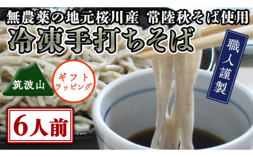 【常陸秋そば使用 手打ちそば 】＜ギフト＞冷凍手打ちそば（筑波山パッケージ）6人前  そば 蕎麦 ソバ 常陸秋そば 手打ちそば 蕎麦 生そば 麺 [AN025sa]