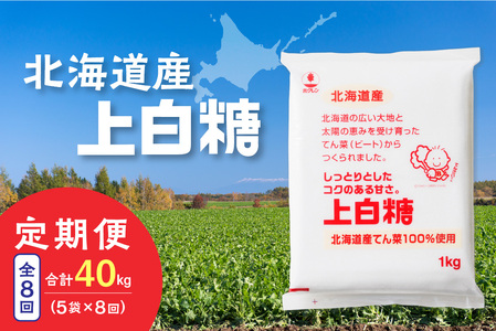 【8回定期便】ホクレンの上白糖1kg×5袋【 定期便 てん菜  北海道産 砂糖 お菓子 料理 調味料 ビート お取り寄せ 北海道 清水町  】_S012-0072