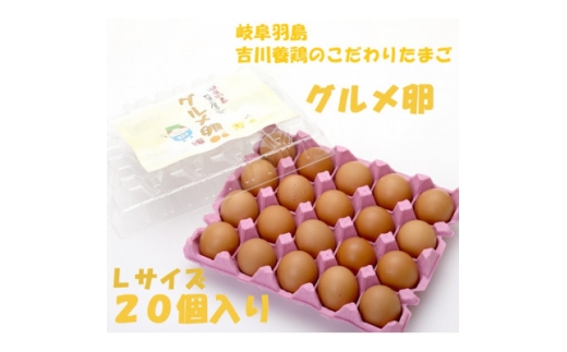 吉川養鶏のグルメ卵　Lサイズ20個(割れ保証4個含む)羽島観光協会推奨＜はしまブランド＞認定品【1715941】