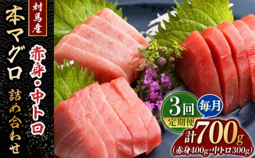 【全3回定期便】対馬産 本マグロ 700g（赤身400g、中トロ300g） ≪対馬市≫【桐谷商店】 トロの華 対馬 新鮮 マグロ トロ 鮪 刺身 鮮度抜群 [WAQ048]