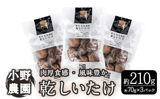 
            原木 乾しいたけ (計210g・70g×3P) 原木栽培 干し椎茸 しいたけ きのこ 出汁 大分県産 大分県 佐伯市 本匠  【ES08】【小野農園】
          