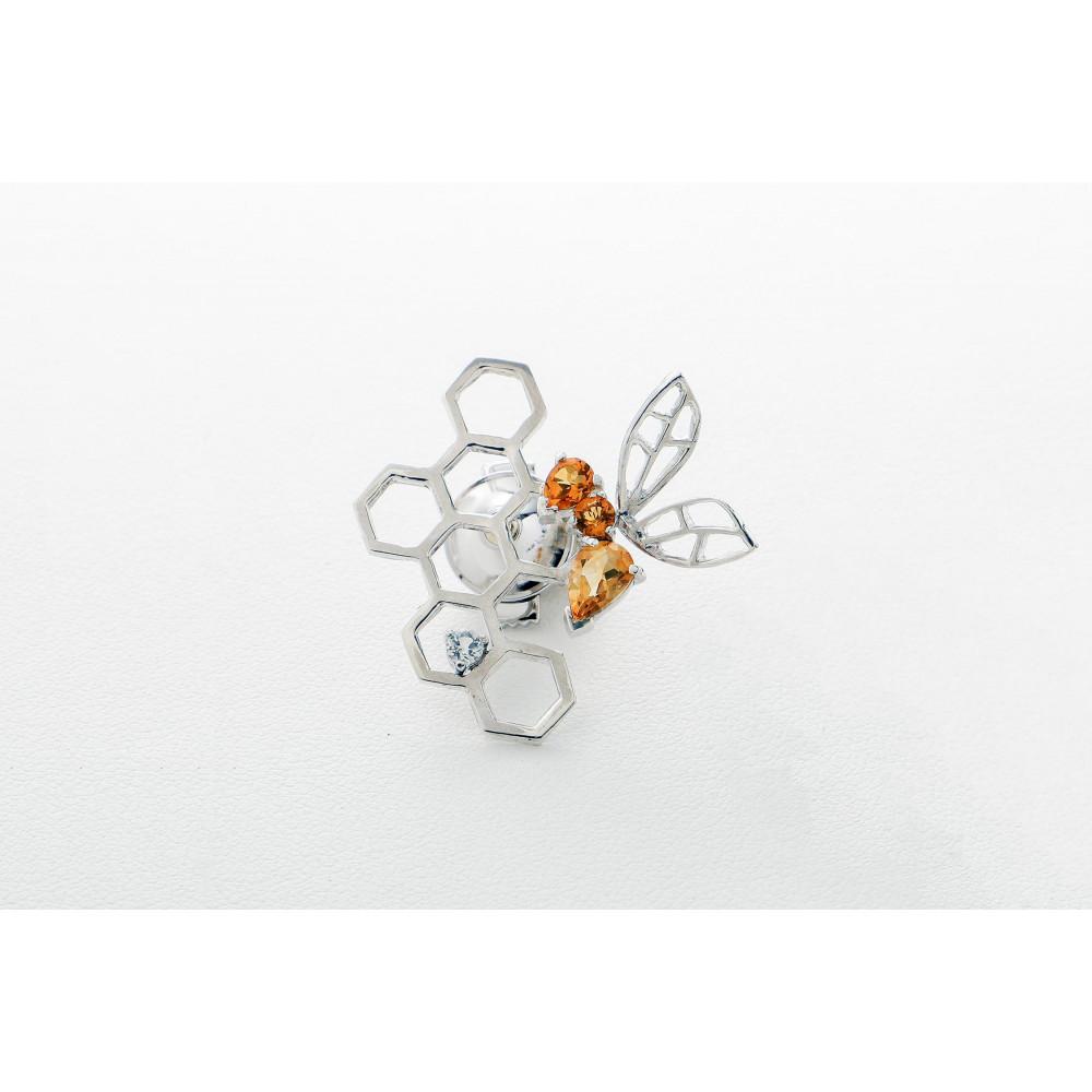 【ふるさと納税】【プレゼント包装付き】ミツバチ＆ハニカム ピンバッジ（SV /シトリン）