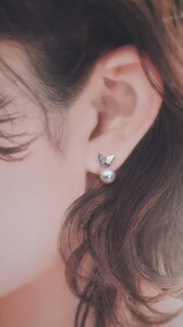 Pt900 アコヤ真珠 蝶々 ピアス【F-73-2】