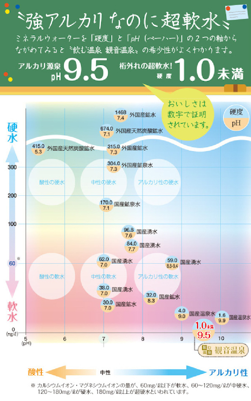 飲む温泉　観音温泉　２L　(６本入)　２ケース　定期便　３ヶ月　毎月