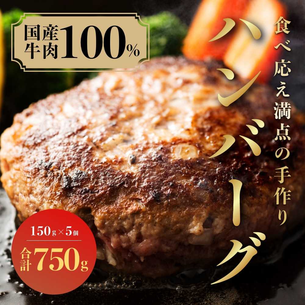 
（冷凍） 国産牛肉100％ 食べ応え満点 手作り・手ごね ハンバーグ 750g ／ 歩商事 自家製タレ 贈答用 ギフト 奈良県 田原本町
