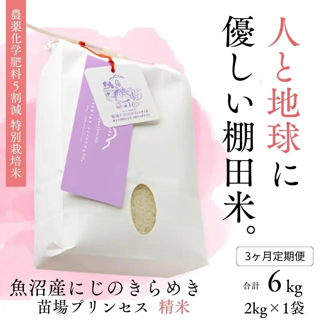 【令和8年産先行予約】【3ヶ月定期便】【農薬化学肥料5割減】魚沼産にじのきらめき苗場プリンセス特別栽培米 精米 2kg 計6kg | 津南町 にじのきらめき