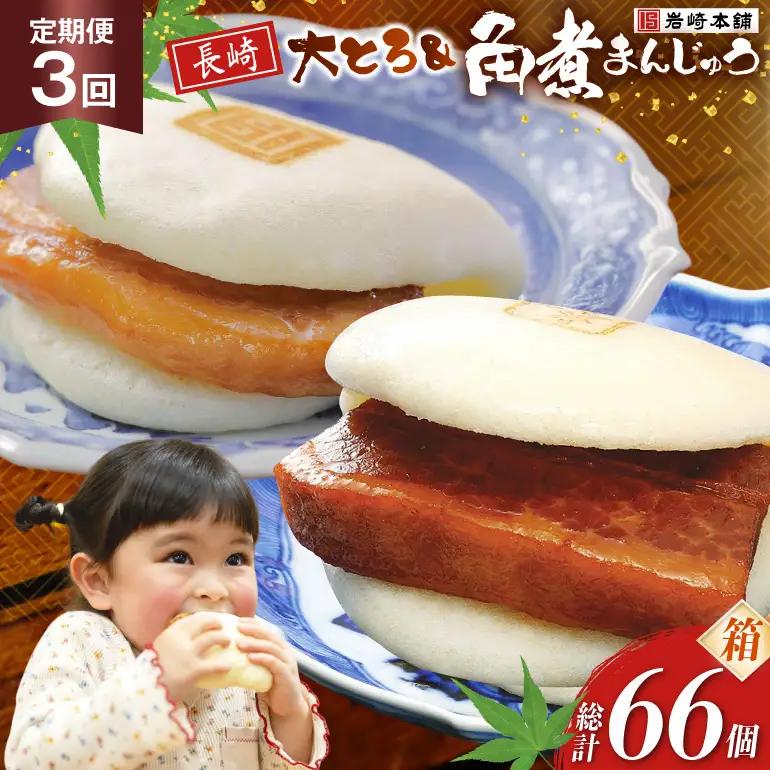 BJ083 岩崎本舗 【3回定期便】長崎角煮まんじゅう 12個入・大とろ角煮まんじゅう 10個入 (箱) [長崎県 島原市]