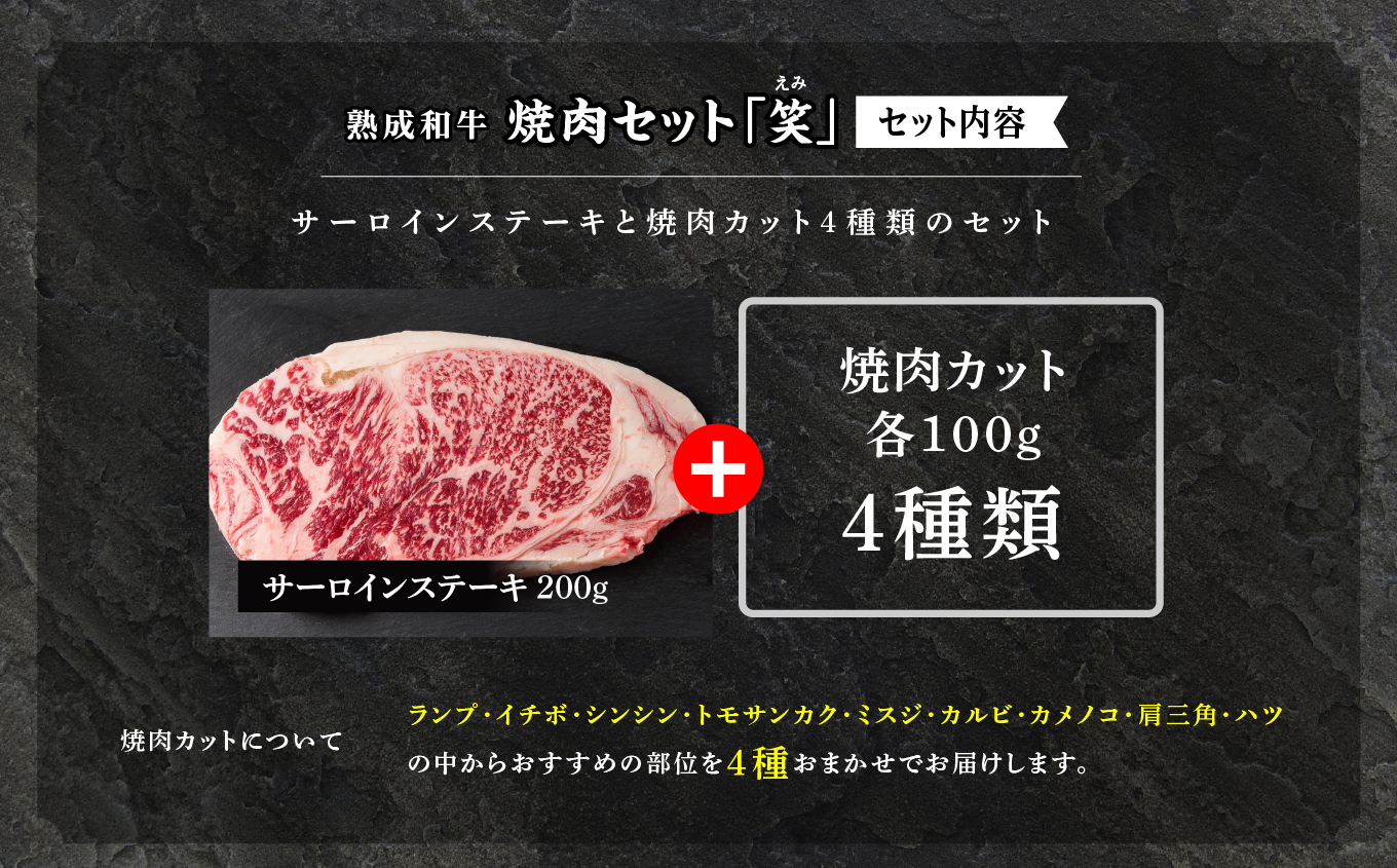 〈黒毛和牛〉熟成和牛　焼肉セット 笑 (えみ)【エム牧場】