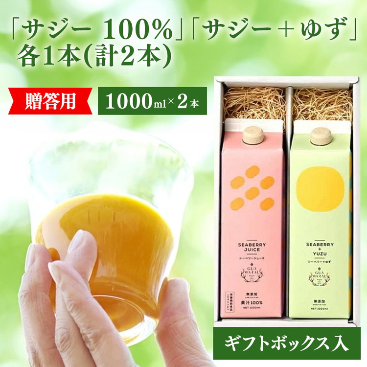 サジージュース 100%と+ゆず 1000ml×各1本セット（計2本）［ギフト用］サジー シーベリー 沙棘 グアマラル 健康ドリンク 健康 美容 栄養 果汁 鉄分補給 栄養補給 健康食品 ギフトBOX入り ギフト用_DX13