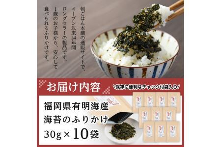 有明海産 海苔のふりかけ 福岡県産有明のり使用(30g×10袋)海苔 有明海 のり 朝食 おにぎり お弁当 常温 常温保存【ksg0490】【朝ごはん本舗】