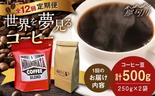 【全12回定期便】世界を夢見るコーヒー 500g×12回＜猫屋カフェ＞那珂川市 コーヒー豆 ブレンド 深煎り 浅煎り 中深煎り シングル 珈琲豆 [GAG037]
