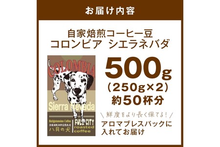【栽培期間中農薬不使用】自家焙煎コーヒー豆 コロンビア シエラネバダ 500g（250g×2） 約50杯分 小分け　豆・粉 選べる
