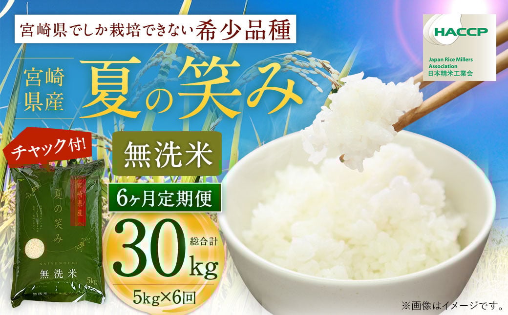 ＜令和7年産 宮崎県産夏の笑み（無洗米）5kg 6か月定期便＞ 2025年9月上旬以降順次 第1回目発送（8月は下旬頃） 米  希少品種