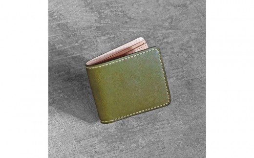 栃木レザー使用｜やわらか本革二つ折り財布｜Half wallet 02C｜オリーブ｜minca（全7色）