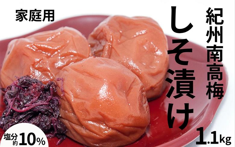 紀州南高梅しそ漬〔家庭用〕 1.1kg／塩分10％　　訳あり　紀州梅干　　 【maruni029】