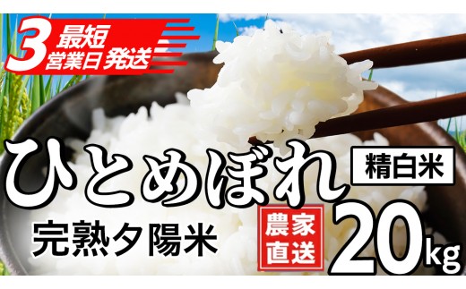 
                  【最短3営業日発送】【生産者応援】 完熟夕陽米 (精白米) 20kg (5kg×4) ひとめぼれ 特別栽培米 令和7年産 生産農家直送  米 産地直送 こめ 精米 白米 ご飯 夕陽米 岩手県 特別栽培 農家直送 事業者応援 生産者支援 日常使い (CP039)
                