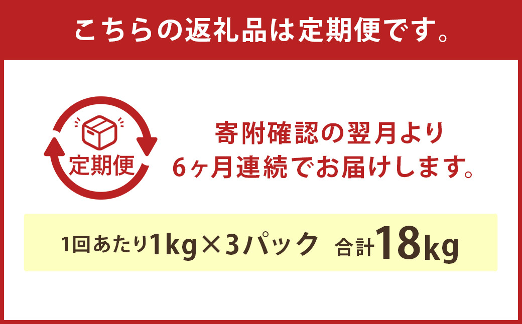 【6ヶ月定期便】球磨の恵み ヨーグルト 砂糖不使用 1kg×3パック×6回 合計18kg