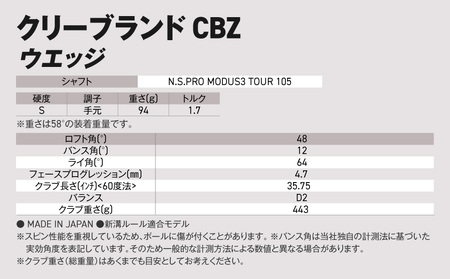 CBZ ウエッジ N.S.PRO MODUS3 TOUR 105 スチールシャフト 48度《2025年モデル》_GJ-C702-mo48
