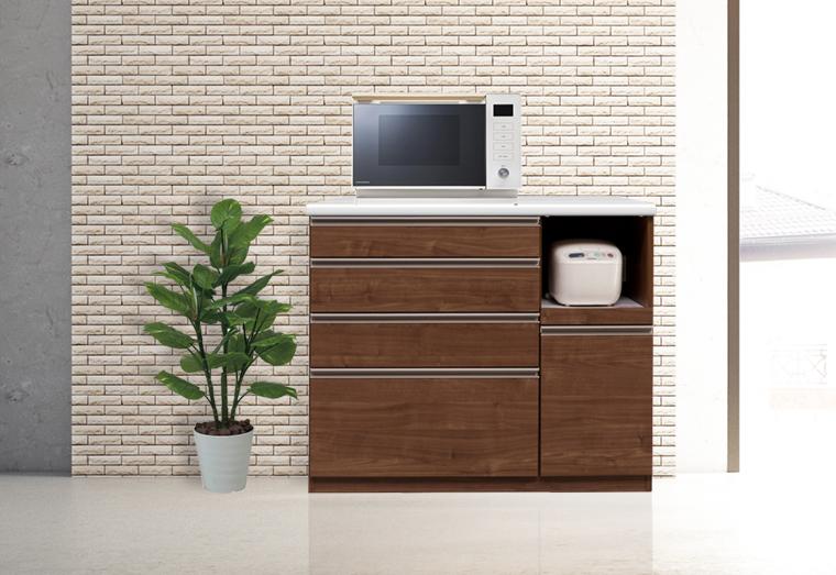 （ブラウン）【開梱設置】 セイント キッチンカウンター 幅120cm キッチン収納 ハイタイプ レンジ台 完成品 大型レンジ対応 大川家具