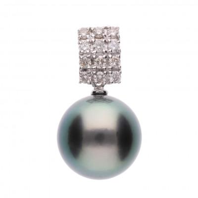 ふるさと納税 神戸市 【月影】黒蝶真珠(タヒチパール)ダイヤモンド PT900 プラチナ ペンダントトップ
