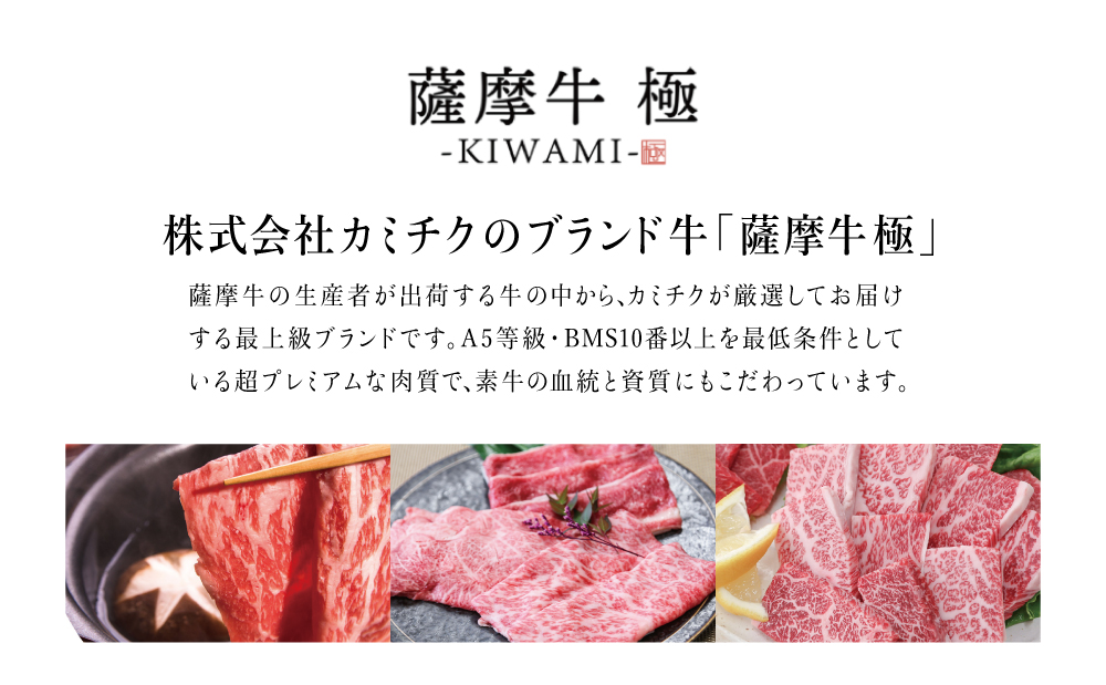【鹿児島県産】 黒毛和牛「薩摩牛 極」スライス3種食べ比べ 300g ブランド和牛 お肉 しゃぶしゃぶ すき焼き 冷凍 カミチク 南さつま市