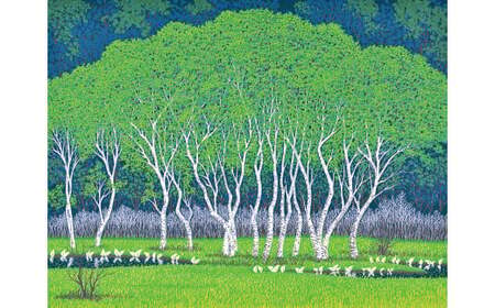 「拠水林の夏 2021」額付 | 版画 額付 越前生漉奉書使用 人間国宝 岩野市兵衛氏 手漉和紙　大子那須楮 日本版画会 小暮真望 芸術 美術 風景 自然 バージョン 美しい ギャラリー アーティスト