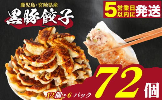 【5営業日以内に発送】 訳あり 黒豚餃子 72個 12個×6パック 冷凍 小分け たれ付き 大容量 ぎょうざ ギョウザ ギョーザ