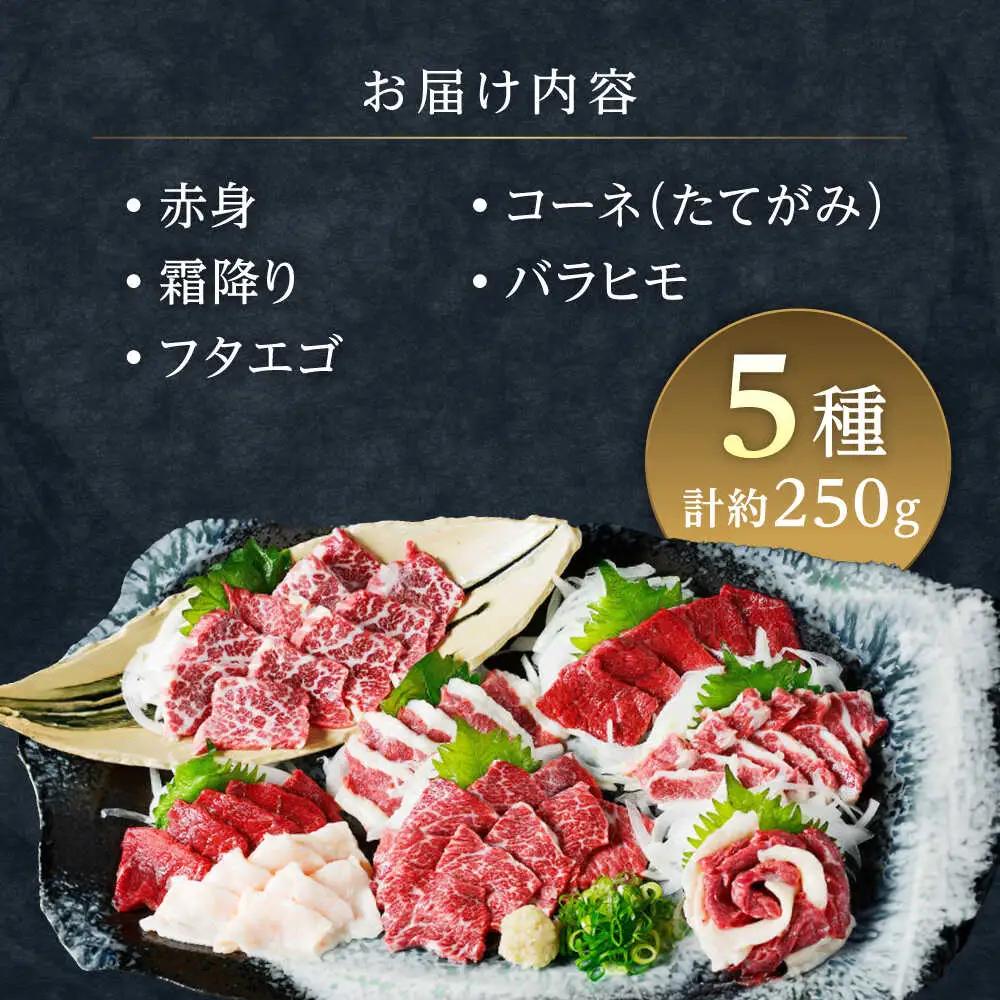 令和8年熊本地震復興支援 馬刺し 5種 約250g 馬刺し食べ比べ[AYAT022]