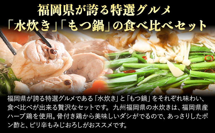 福岡県産ハーブ鳥 水炊き 国産牛 もつ鍋 各2人前 合計4人前 味噌味 株式会社マル五《30日以内に出荷予定(土日祝除く)》 福岡県 鞍手町 水炊き鍋 もつ鍋 もつ 鶏肉 水炊きセット もつ鍋セット 